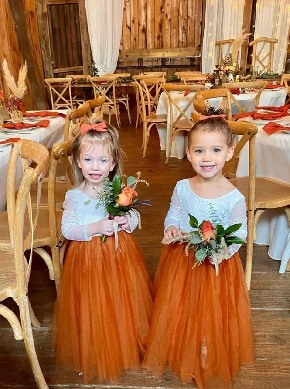 Rose Lace Flower Girl Dress in Orange