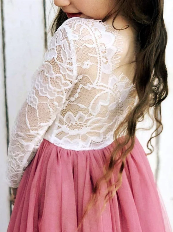 Rose Lace Flower Girl Dress in Dusty Pink