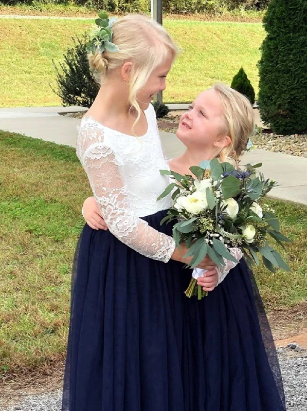 Rose Lace Flower Girl Dress in Navy