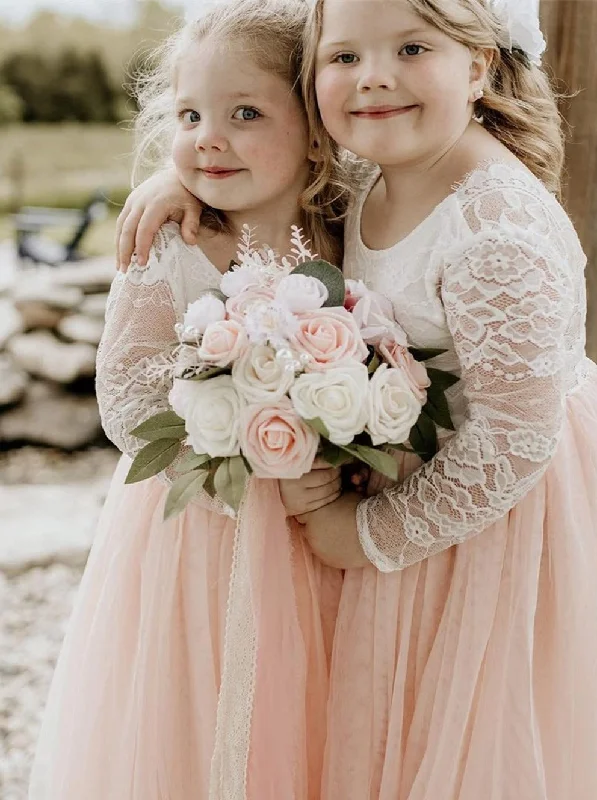 Rose Lace Flower Girl Dress in Blush Pink