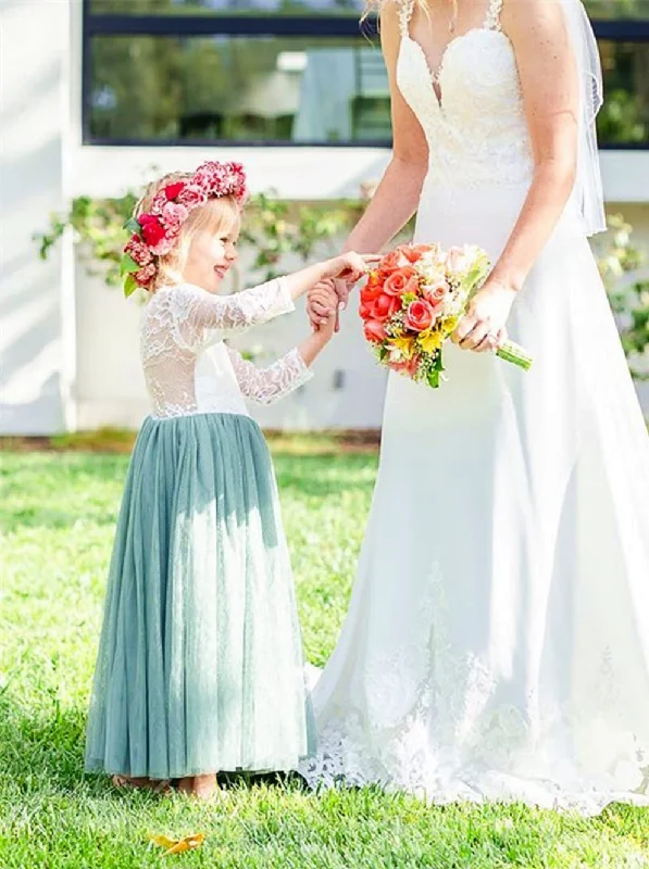 Rose Lace Flower Girl Dress in Sage