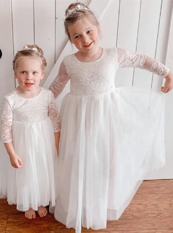 Rose Lace Flower Girl Dress in White