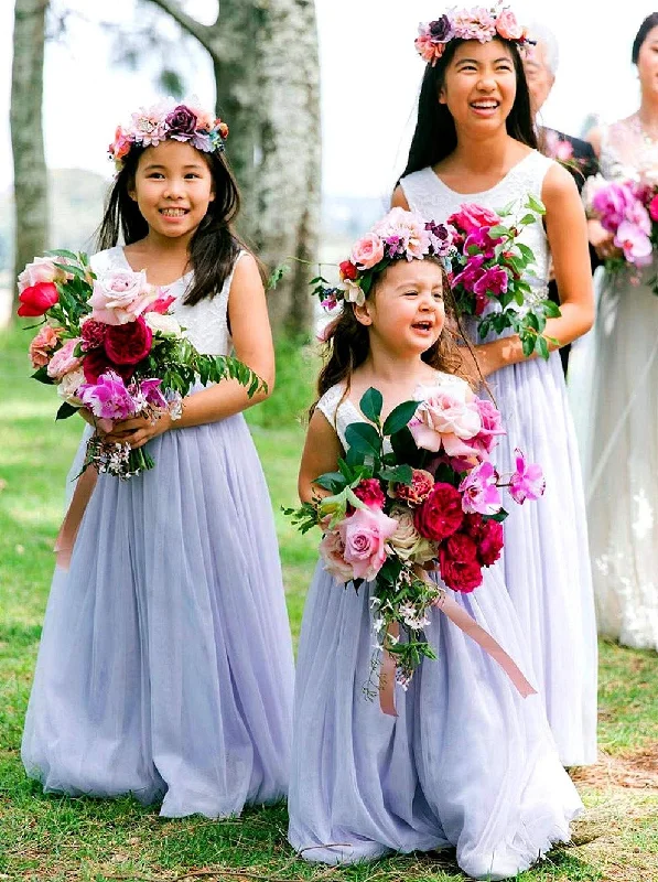 Rose Lace Flower Girl Dress in Bluish Gray