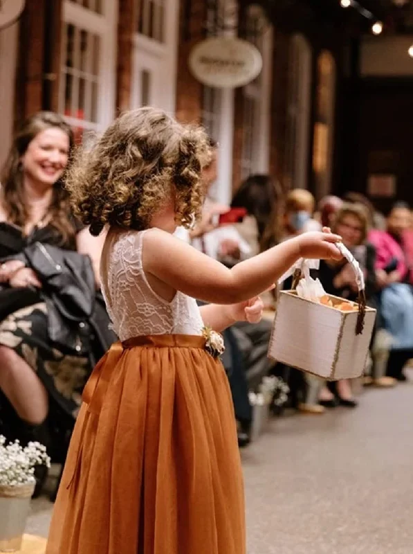 Rose Lace Flower Girl Dress in Orange