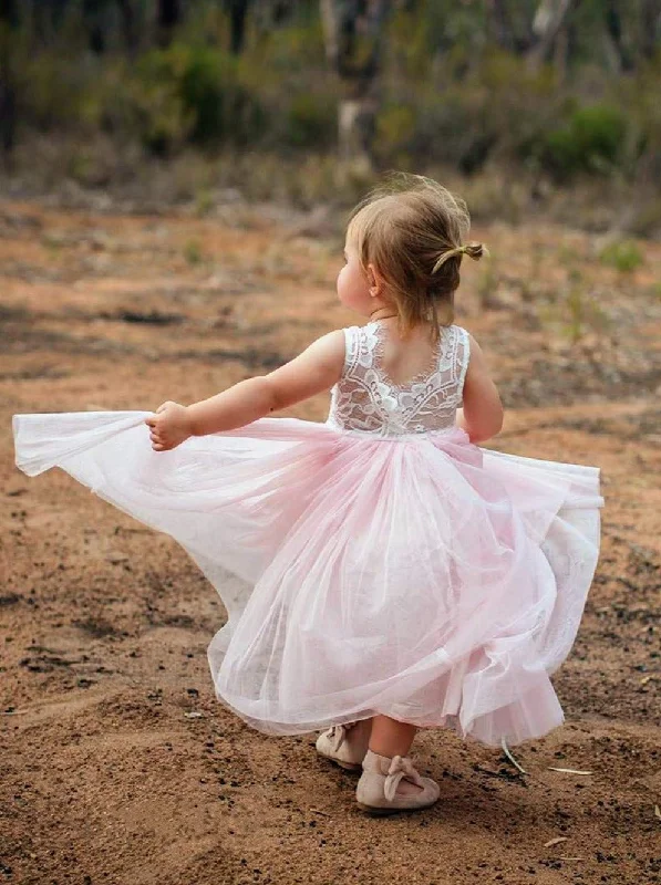 Rose Lace Flower Girl Dress in Candy Pink