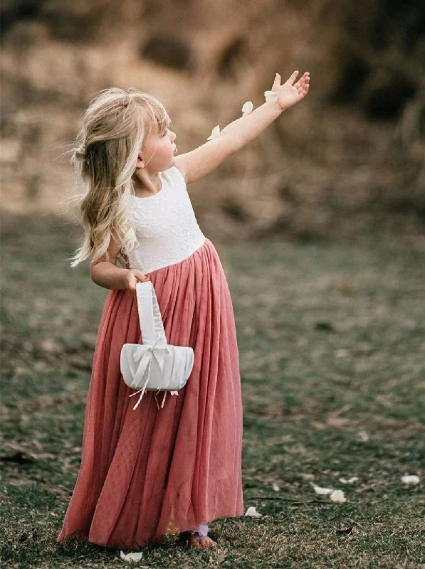 Rose Lace Flower Girl Dress in Dusty Pink