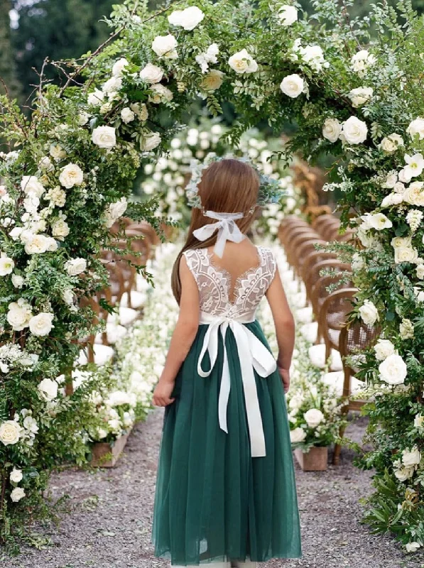 Rose Lace Flower Girl Dress in Green