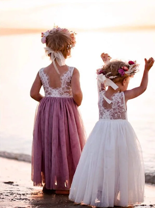 Rose Lace Flower Girl Dress in Mauve