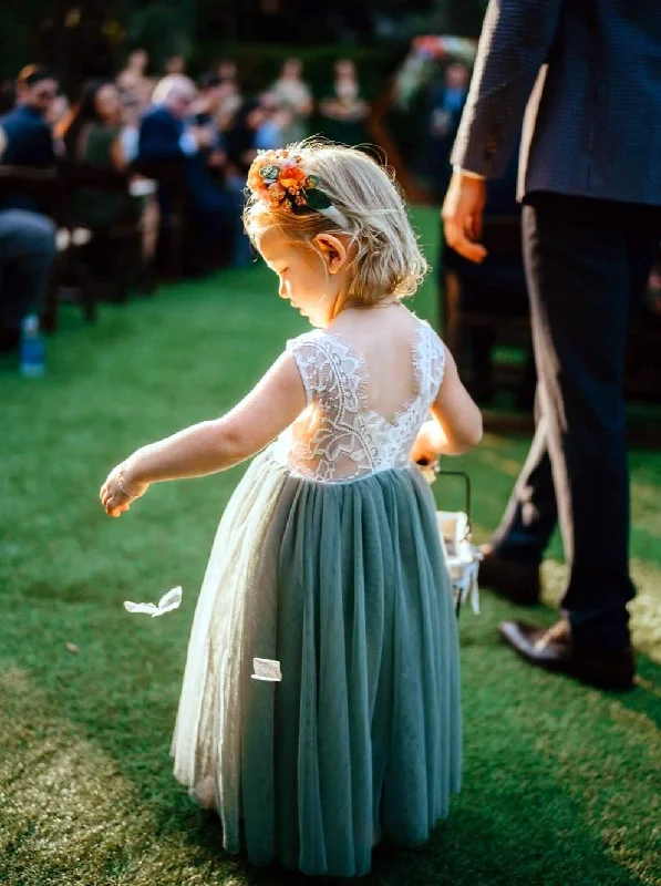 Rose Lace Flower Girl Dress in Sage