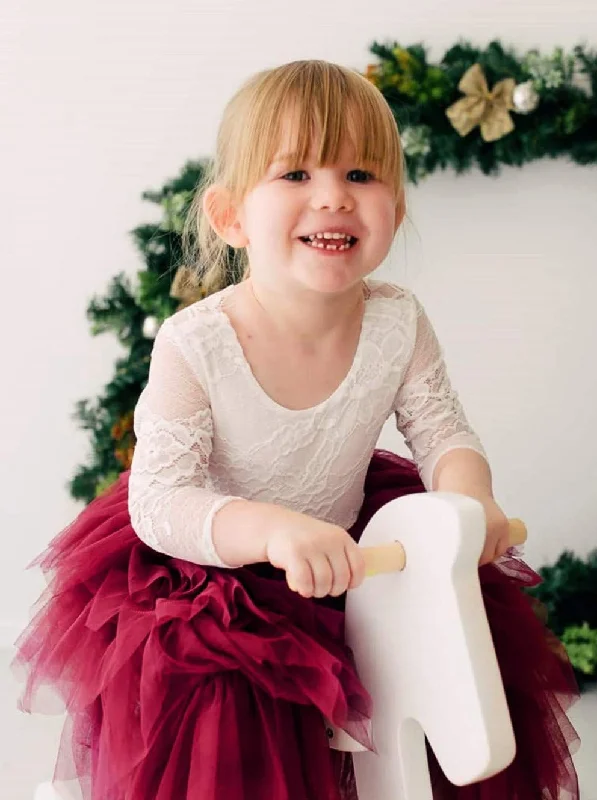 Rose Lace Flower Girl Dress in Burgundy