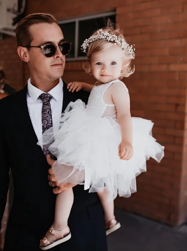 Rose Lace Flower Girl Dress in White