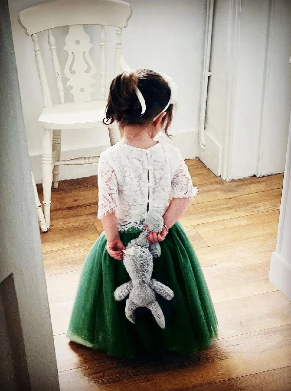 Scalloped Lace 2 Piece Girl Dress Set in Green