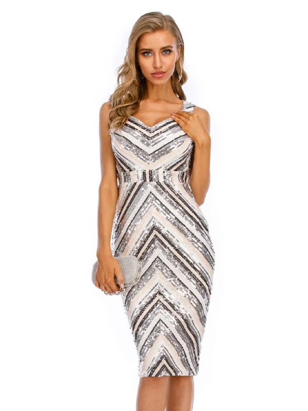 Sexy V-neck Sleeveless Sequined Dress