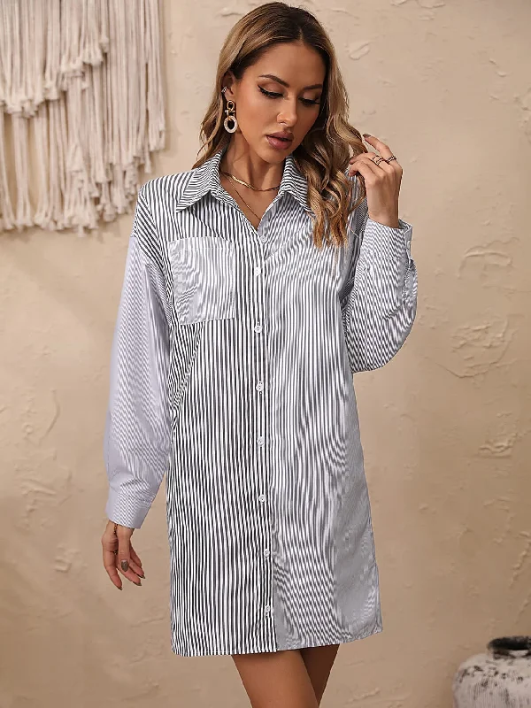 Striped Long Sleeve Shirt Dress