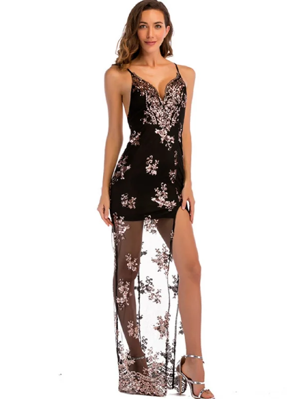 V-neck Backless Sequined Dress