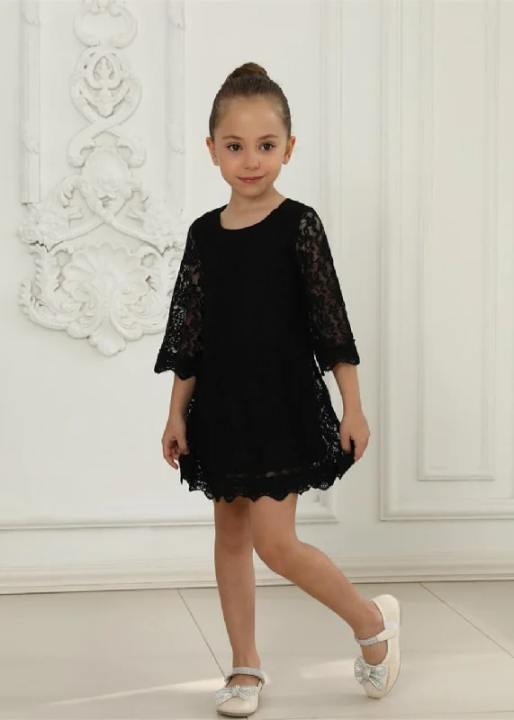 Violet Lace Boho Girl Dress in Black