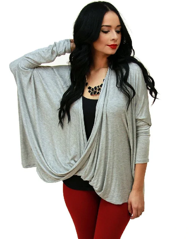 Tunic Top Shirt Dress Twist Top Long Sleeve Heather Gray