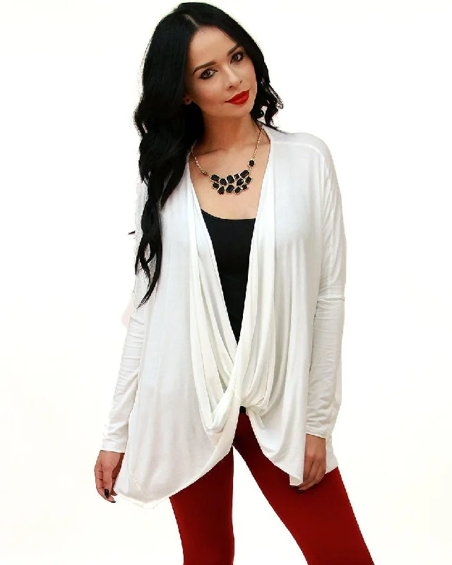 Tunic Top Shirt Dress Twist Top Long Sleeve Ivory White