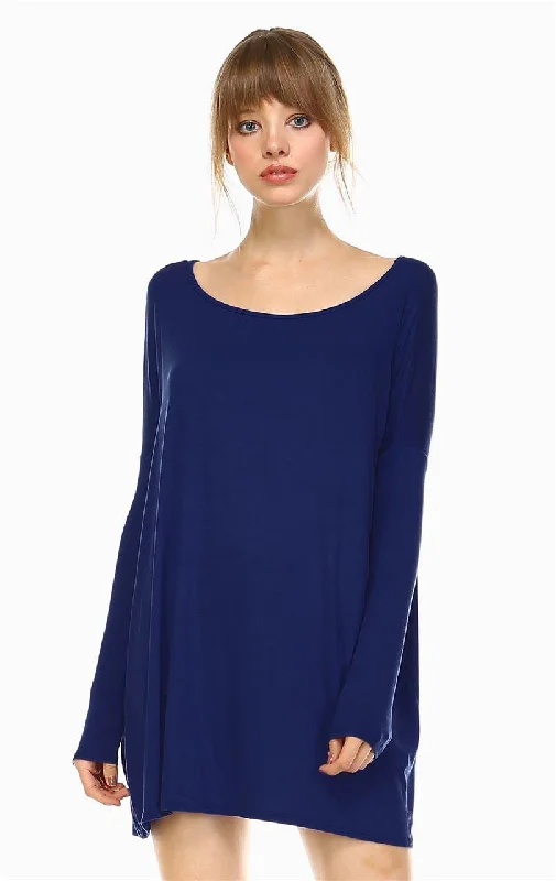 Tunic Top Shirt Dress Oversized Round Neck Long Sleeve Navy